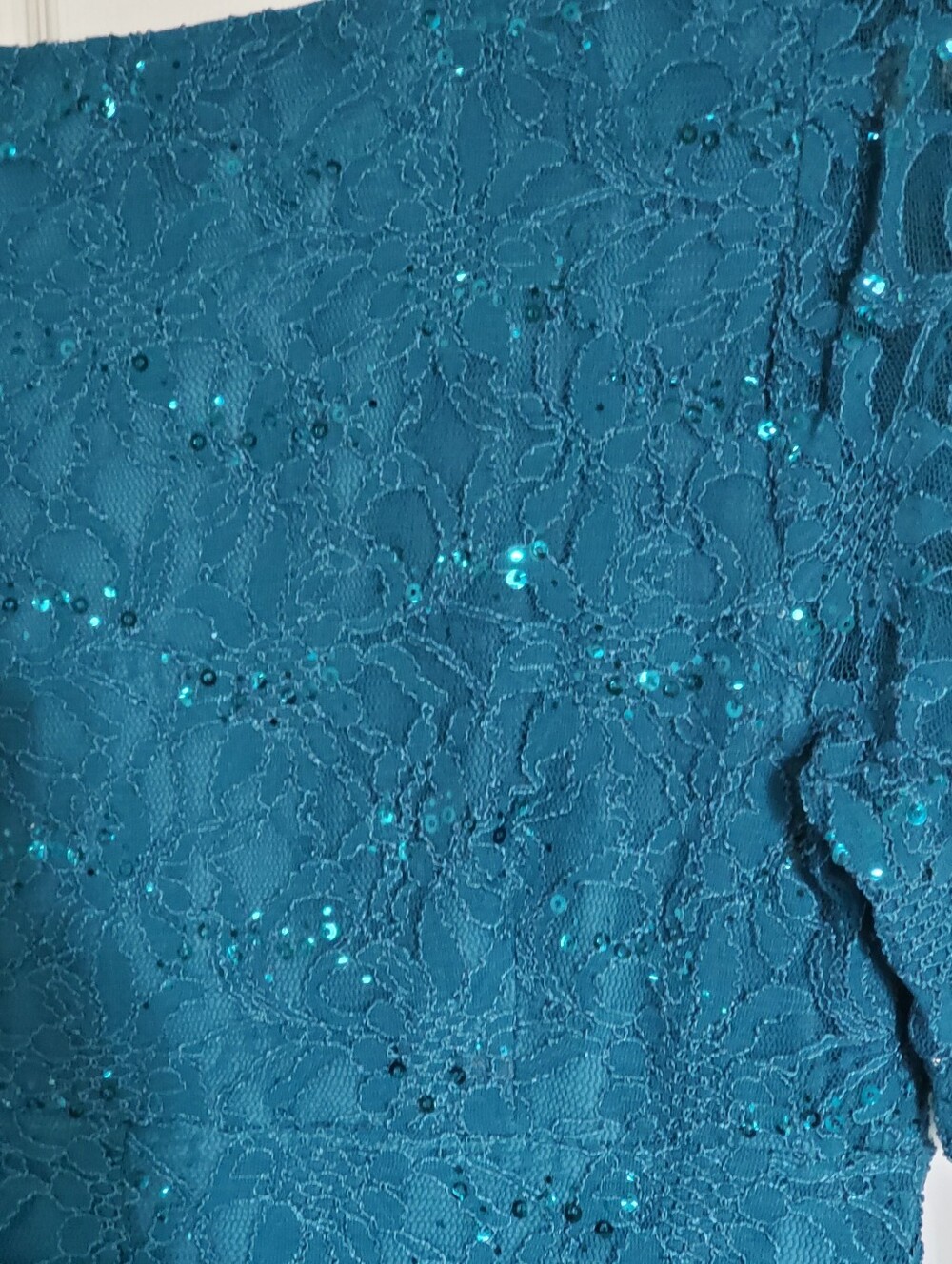 Teal Lace Sequin Short Sleeve Sheath Dress 18 - Picture 6 of 7